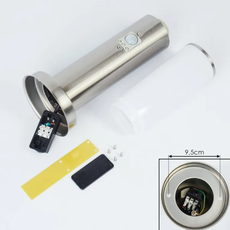 Borne lumineuse Caserta Nickel mat, Blanc, 1 lumière, Détecteur de mouvement