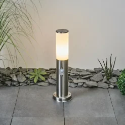 Borne lumineuse Caserta Nickel mat, Blanc, 1 lumière, Détecteur de mouvement