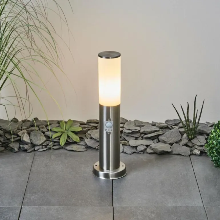 Borne lumineuse Caserta Nickel mat, Blanc, 1 lumière, Détecteur de mouvement
