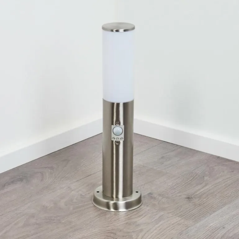 Borne lumineuse Caserta Nickel mat, Blanc, 1 lumière, Détecteur de mouvement