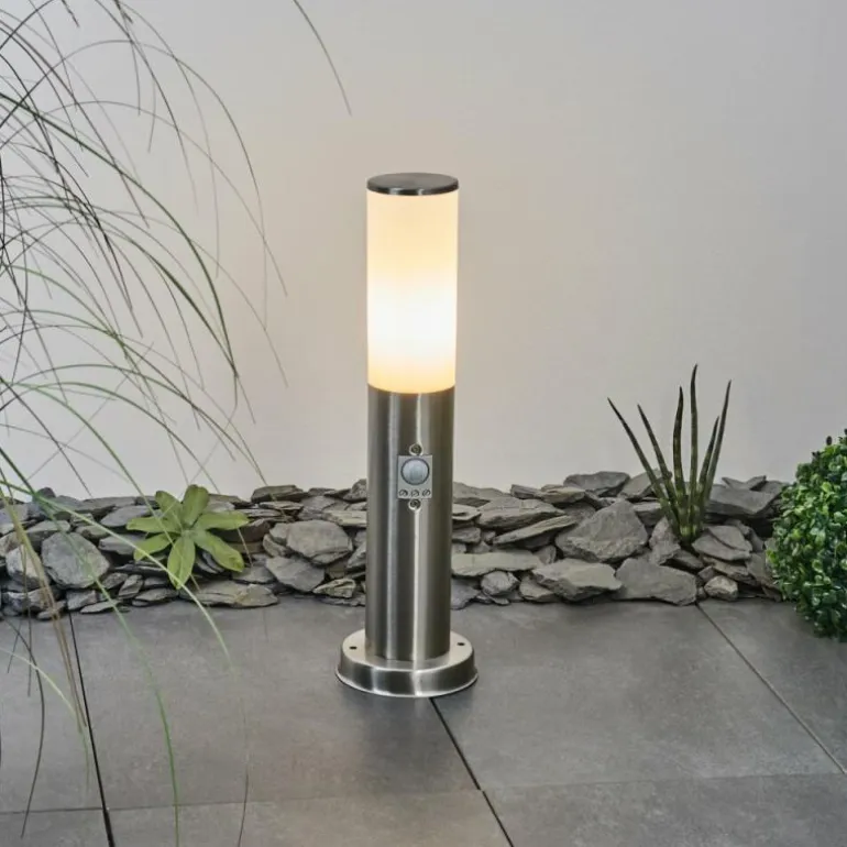 Borne lumineuse Caserta Nickel mat, Blanc, 1 lumière, Détecteur de mouvement