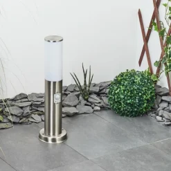 Borne lumineuse Caserta Nickel mat, Blanc, 1 lumière, Détecteur de mouvement