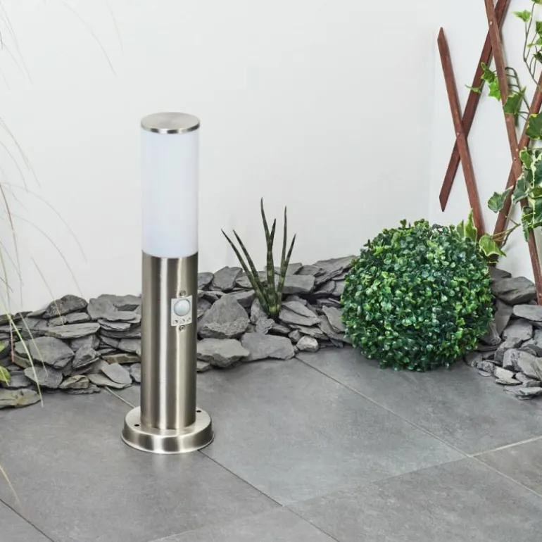 Borne lumineuse Caserta Nickel mat, Blanc, 1 lumière, Détecteur de mouvement