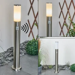 Borne lumineuse Caserta Nickel mat, Blanc, 1 lumière, Détecteur de mouvement