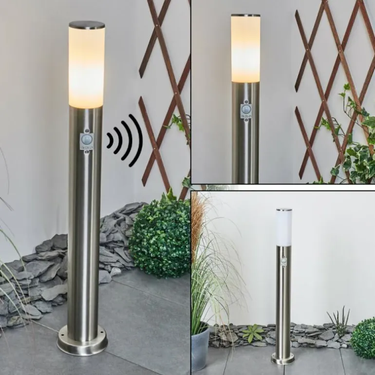 Borne lumineuse Caserta Nickel mat, Blanc, 1 lumière, Détecteur de mouvement