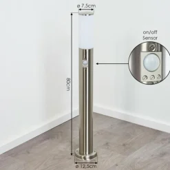 Borne lumineuse Caserta Nickel mat, Blanc, 1 lumière, Détecteur de mouvement