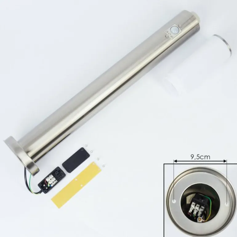 Borne lumineuse Caserta Nickel mat, Blanc, 1 lumière, Détecteur de mouvement