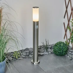 Borne lumineuse Caserta Nickel mat, Blanc, 1 lumière, Détecteur de mouvement