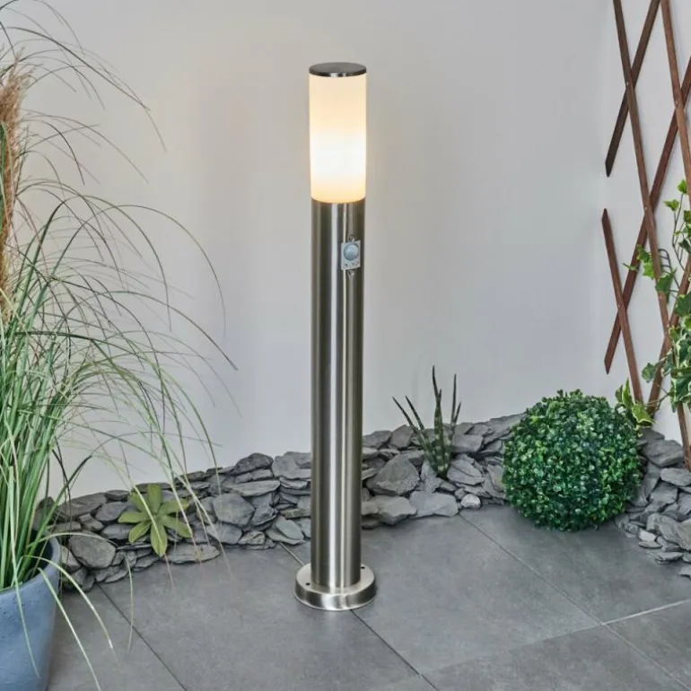 Borne lumineuse Caserta Nickel mat, Blanc, 1 lumière, Détecteur de mouvement