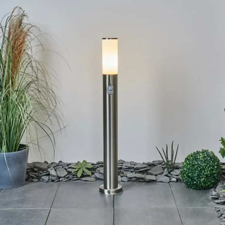 Borne lumineuse Caserta Nickel mat, Blanc, 1 lumière, Détecteur de mouvement