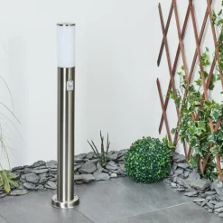 Borne lumineuse Caserta Nickel mat, Blanc, 1 lumière, Détecteur de mouvement