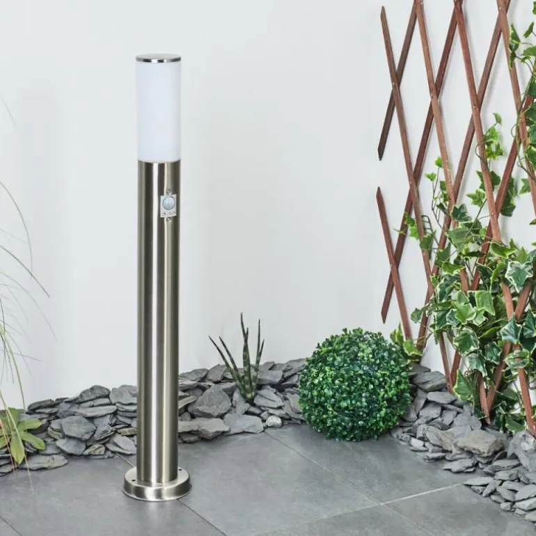 Borne lumineuse Caserta Nickel mat, Blanc, 1 lumière, Détecteur de mouvement