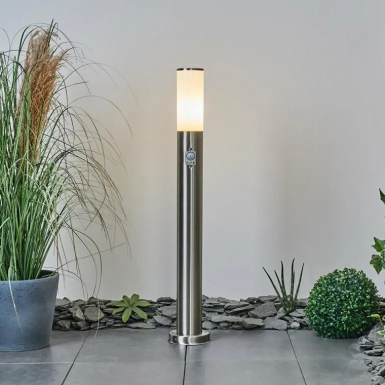 Borne lumineuse Caserta Nickel mat, Blanc, 1 lumière, Détecteur de mouvement