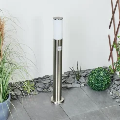 Borne lumineuse Caserta Nickel mat, Blanc, 1 lumière, Détecteur de mouvement