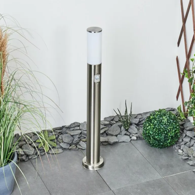 Borne lumineuse Caserta Nickel mat, Blanc, 1 lumière, Détecteur de mouvement
