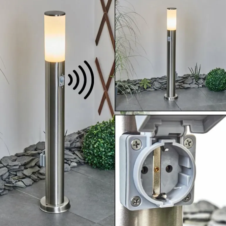 Borne lumineuse Caserta Nickel mat, 1 lumière, Détecteur de mouvement