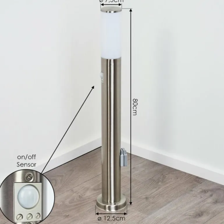 Borne lumineuse Caserta Nickel mat, 1 lumière, Détecteur de mouvement