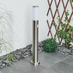 Borne lumineuse Caserta Nickel mat, 1 lumière, Détecteur de mouvement
