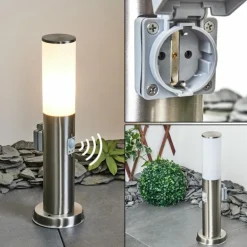Borne lumineuse Caserta Nickel mat, 1 lumière, Détecteur de mouvement