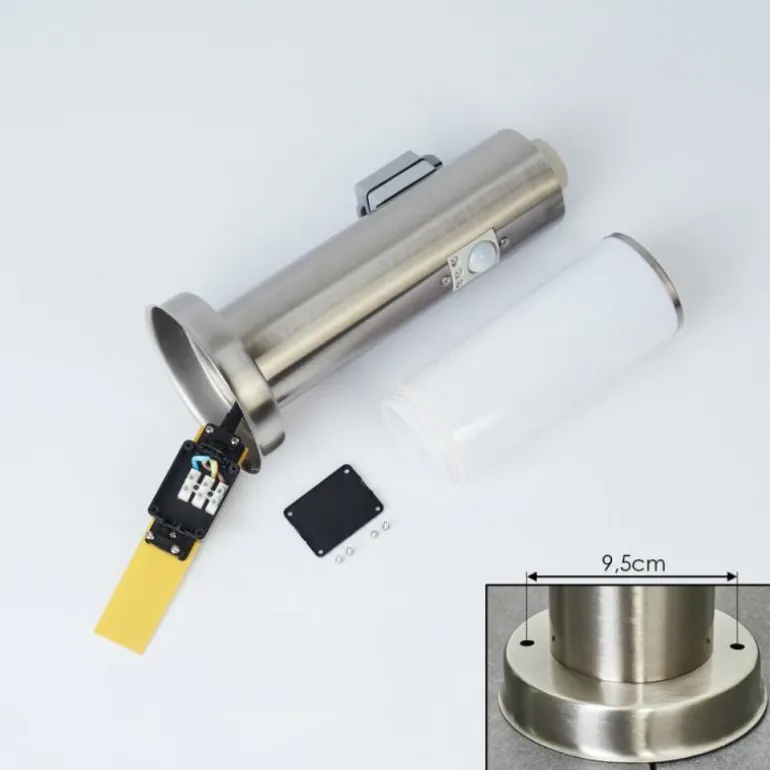 Borne lumineuse Caserta Nickel mat, 1 lumière, Détecteur de mouvement