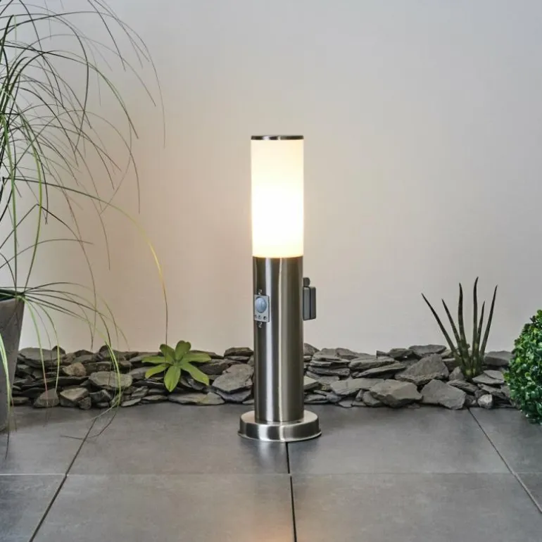Borne lumineuse Caserta Nickel mat, 1 lumière, Détecteur de mouvement