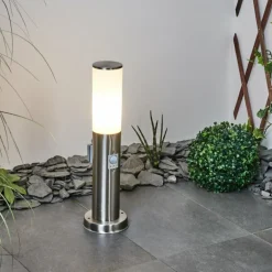 Borne lumineuse Caserta Nickel mat, 1 lumière, Détecteur de mouvement