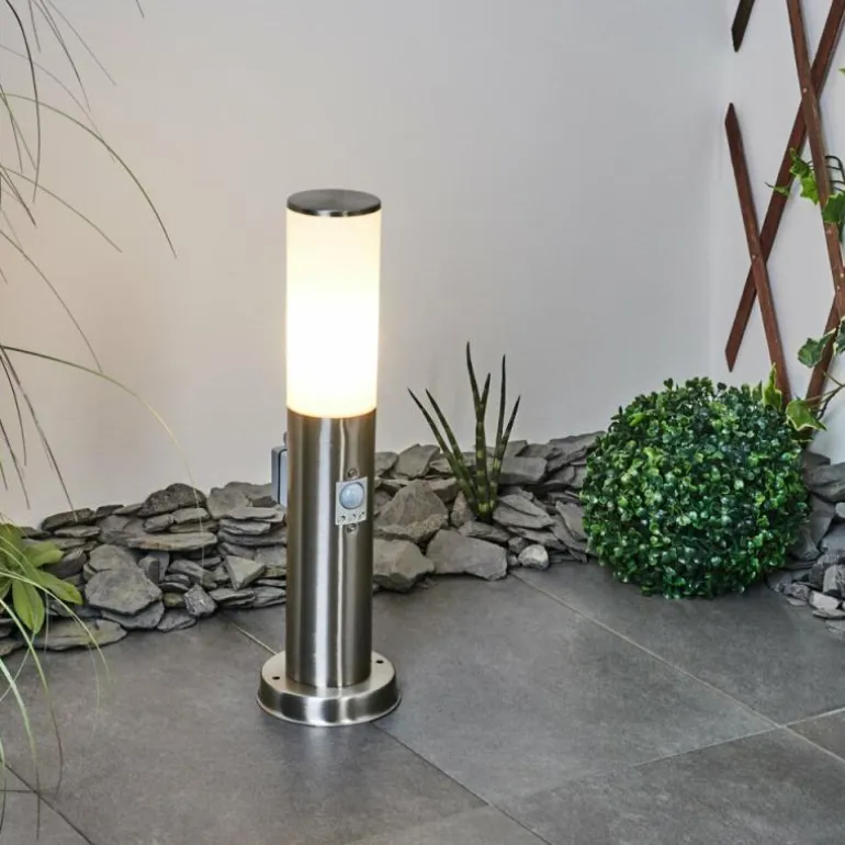 Borne lumineuse Caserta Nickel mat, 1 lumière, Détecteur de mouvement