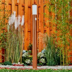 Borne lumineuse Gaborone Brun, Couleur bois, 1 lumière, Détecteur de mouvement