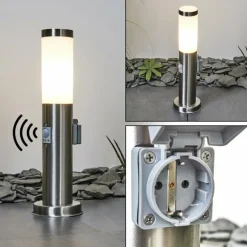 Borne lumineuse Sessa Nickel mat, 1 lumière, Détecteur de mouvement