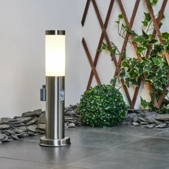Borne lumineuse Sessa Nickel mat, 1 lumière, Détecteur de mouvement