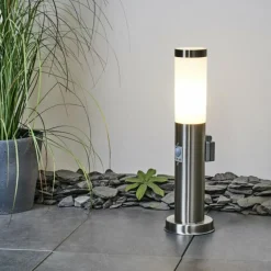 Borne lumineuse Sessa Nickel mat, 1 lumière, Détecteur de mouvement