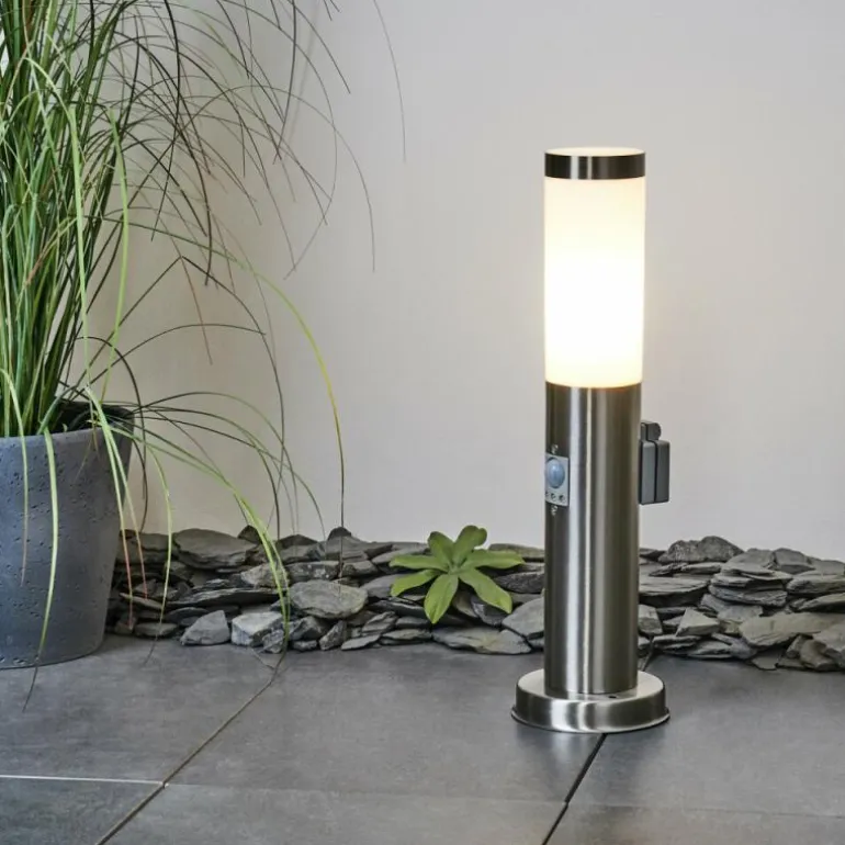 Borne lumineuse Sessa Nickel mat, 1 lumière, Détecteur de mouvement