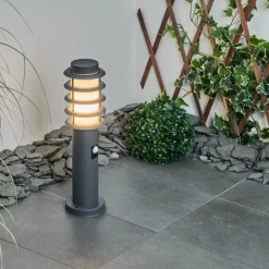 Borne lumineuse Tunes Anthracite, 1 lumière, Détecteur de mouvement