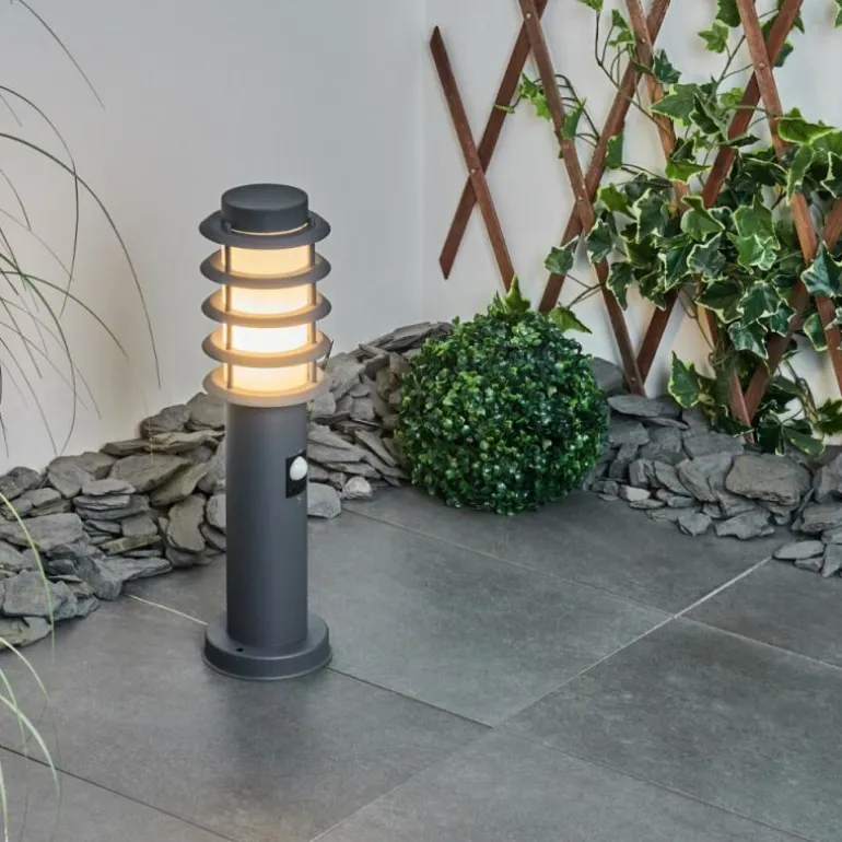 Borne lumineuse Tunes Anthracite, 1 lumière, Détecteur de mouvement