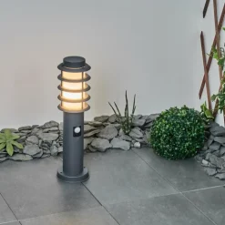 Borne lumineuse Tunes Anthracite, 1 lumière, Détecteur de mouvement