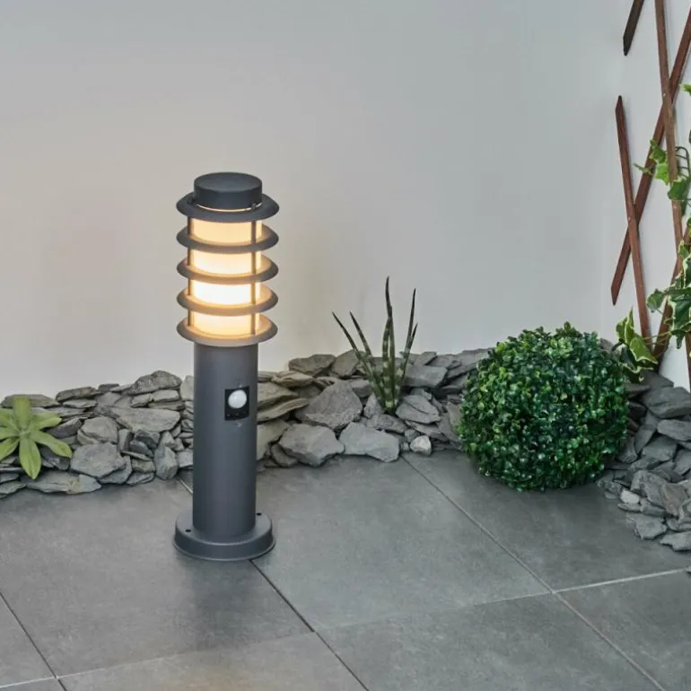 Borne lumineuse Tunes Anthracite, 1 lumière, Détecteur de mouvement