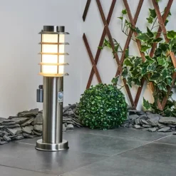 Borne lumineuse Tunes Nickel mat, 1 lumière, Détecteur de mouvement