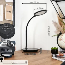 Buktrup Lampe de bureau, Lampe à poser LED Noir, 1 lumière