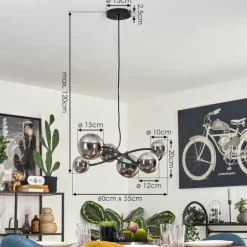 Chariton Suspension Noir, 6 lumières