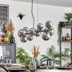 Chehalis Boule lumineuse, Suspension Chrome, Fumé, 10 lumières