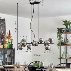 Chehalis Boule lumineuse, Suspension Chrome, Fumé, 10 lumières