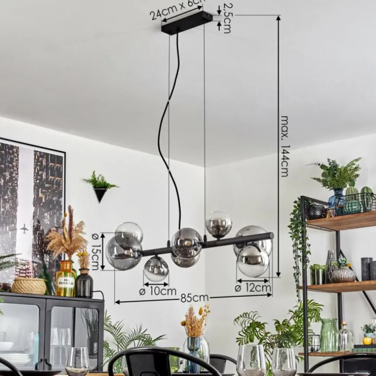 Chehalis Boule lumineuse, Suspension Clair, Fumé, 8 lumières