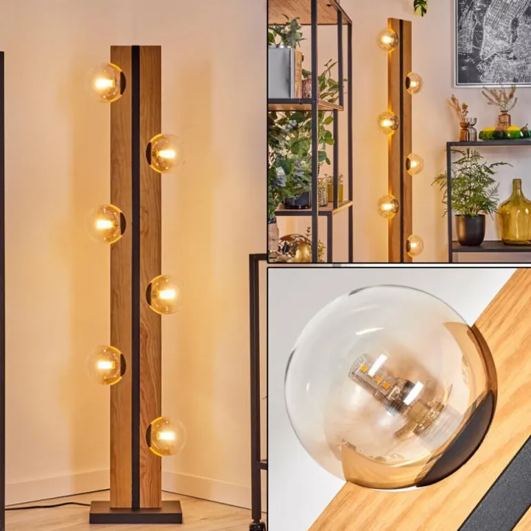 Chehalis Boule lumineuse, Lampadaire Écru, Noir, 6 lumières