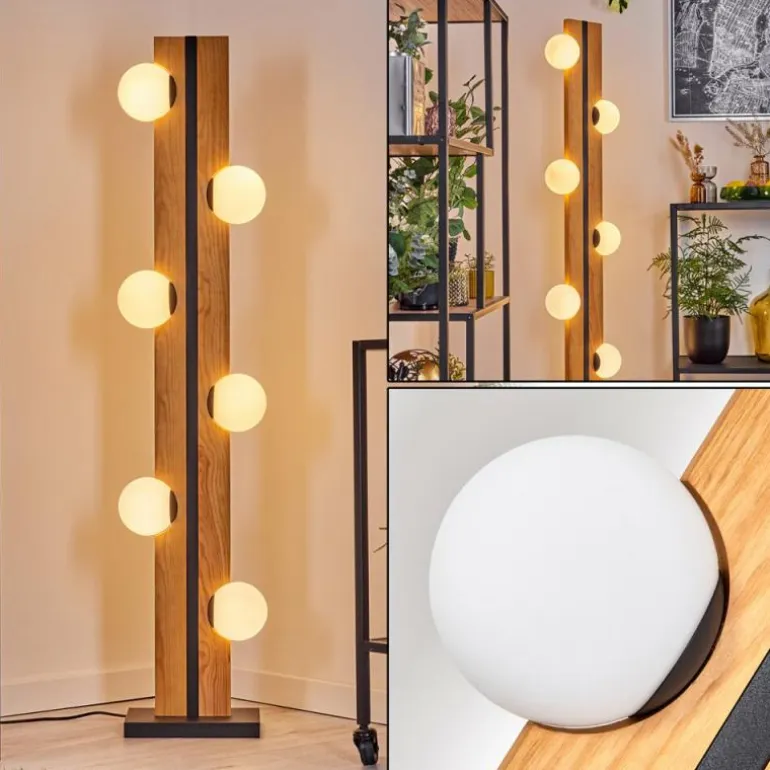 Chehalis Boule lumineuse, Lampadaire Écru, Noir, 6 lumières