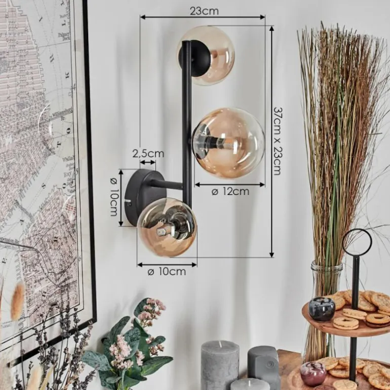 Chehalis Boule lumineuse, Applique murale 23 cm Ambre, Clair, 3 lumières