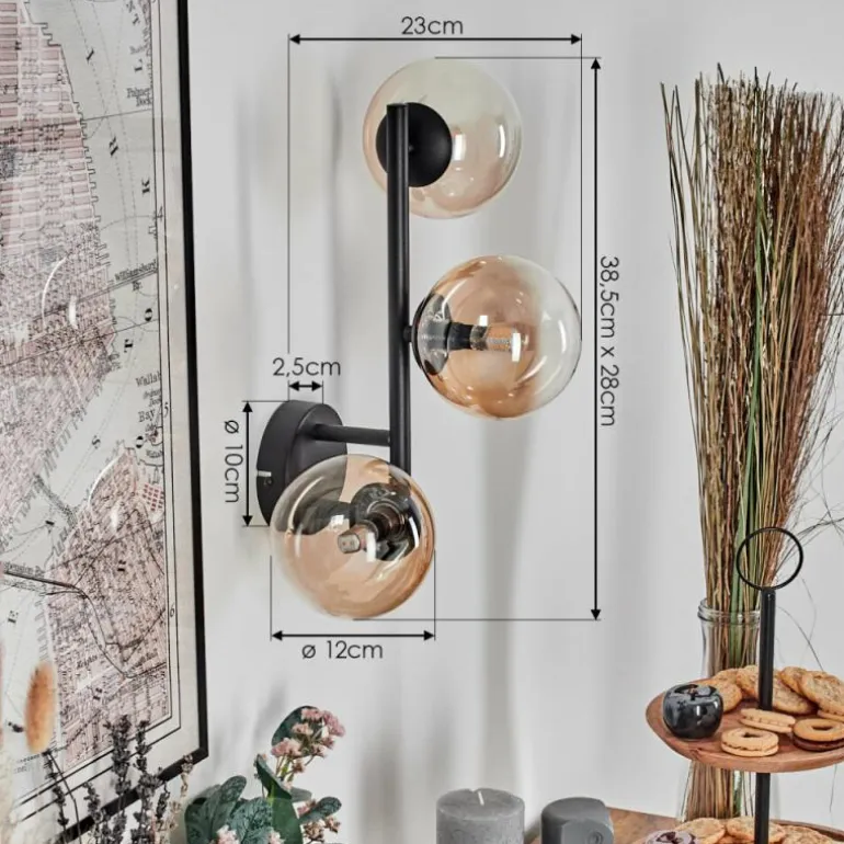 Chehalis Boule lumineuse, Applique murale Ambre, Clair, 3 lumières