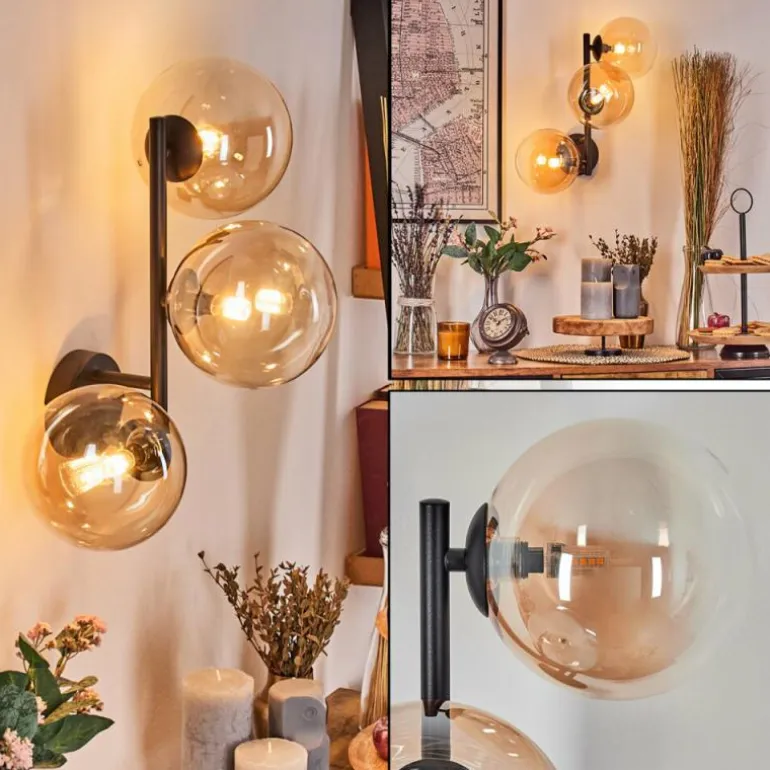 Chehalis Boule lumineuse, Applique murale 33 cm Ambre, Clair, 3 lumières