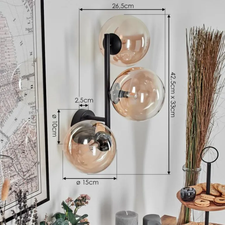 Chehalis Boule lumineuse, Applique murale 33 cm Ambre, Clair, 3 lumières