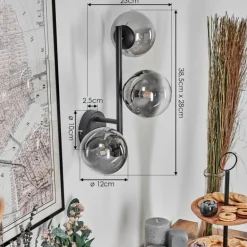 Chehalis Boule lumineuse, Applique murale 28 cm Chrome, Clair, Fumé, 3 lumières