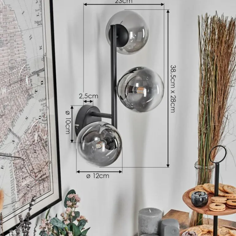 Chehalis Boule lumineuse, Applique murale 28 cm Chrome, Clair, Fumé, 3 lumières